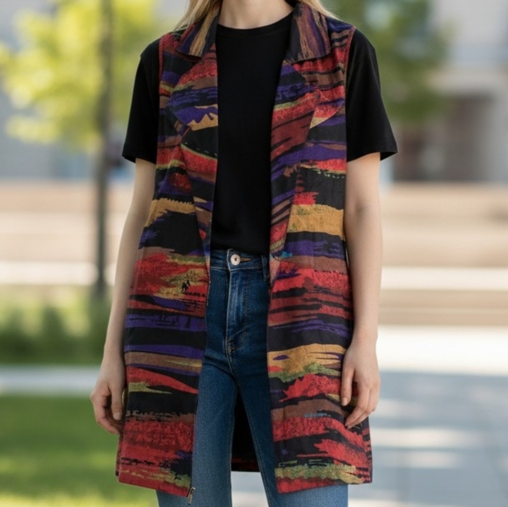 NEW! Parsley & Sage Multicolor Striped Open Front Vest 4167